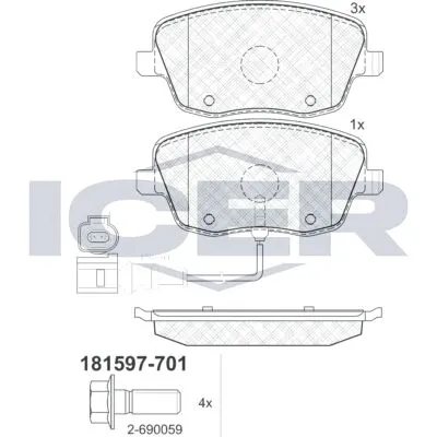 Scelto Dai Clienti ICER 181597-701 Kit Pastiglie Freno, Freno a Disco
